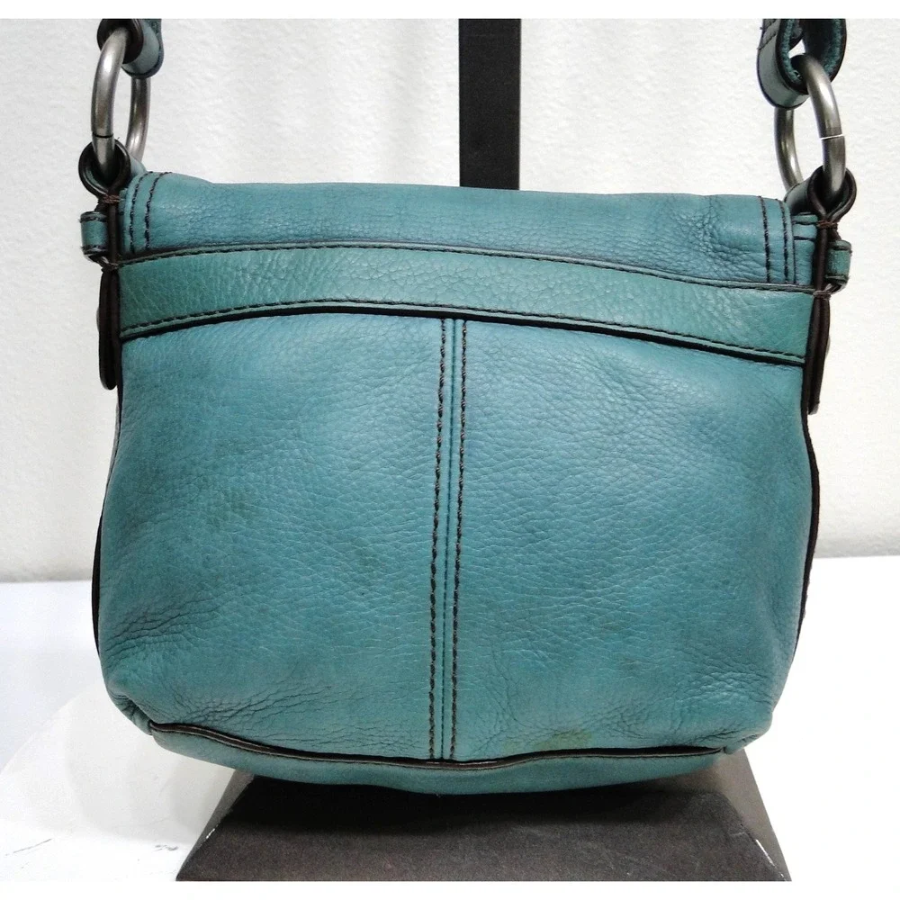 Fossil‎ Long Live Vintage 1954 Teal Leather Crossbody Bag Turnlock Small